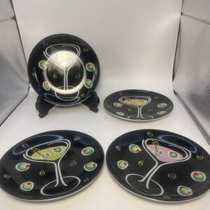 BLACK Martini Canape 4pc Dessert Plate Set  4‎ INCH